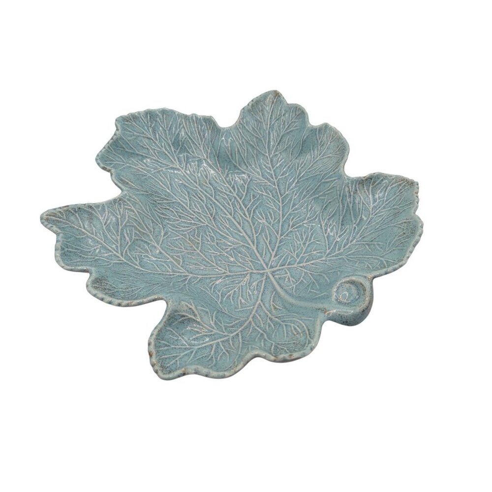 Vintage California Pottery Maple Leaf Platter in Turquoise 13" - Picture 11 of 13